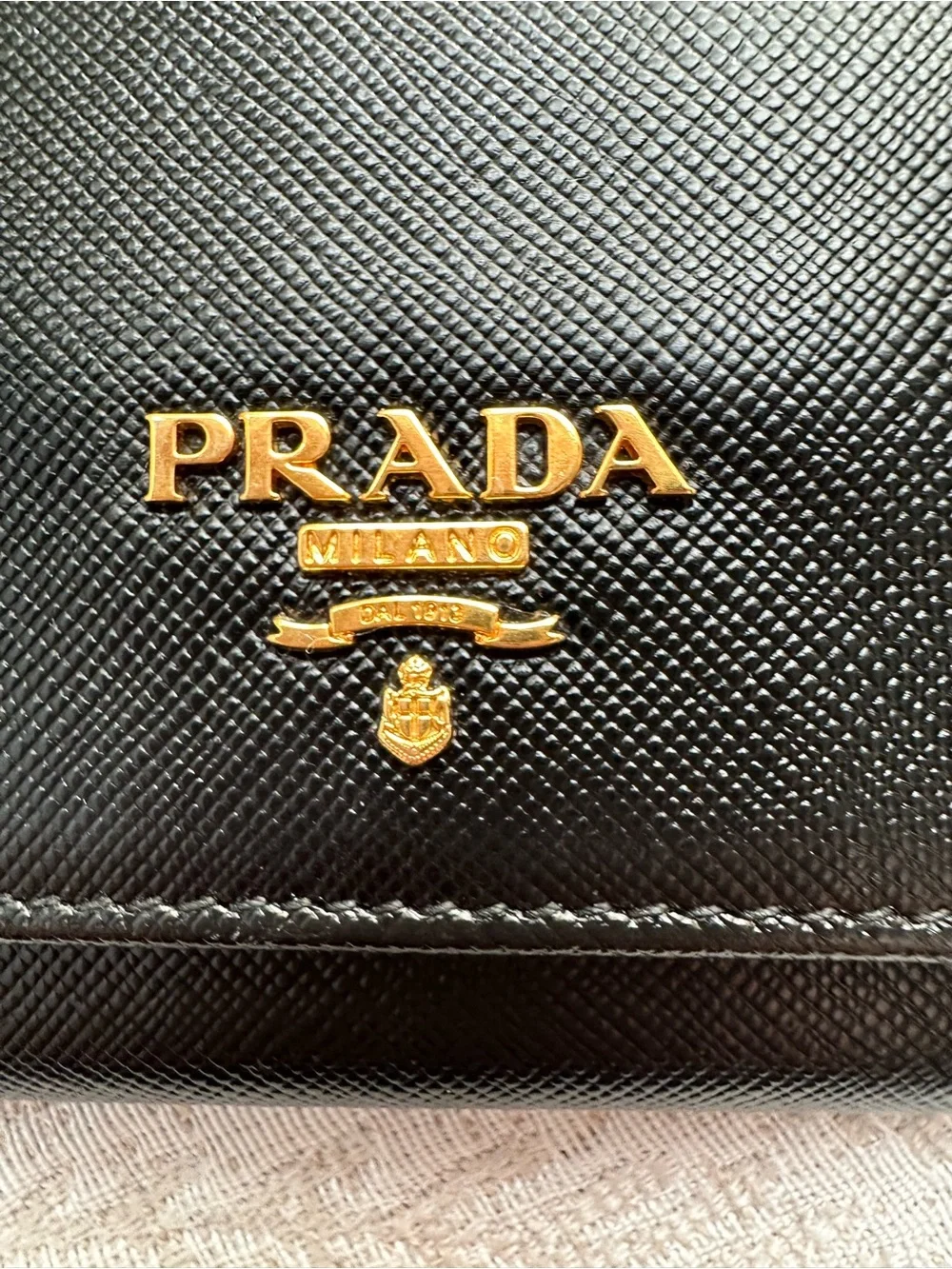 Authentic Prada Black Saffiano Leather Continental Wallet with Gold Logo